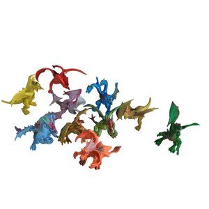 Colorful Dragon Figurine Set With Wings - 10-Piece Plastic Toy cake toppings